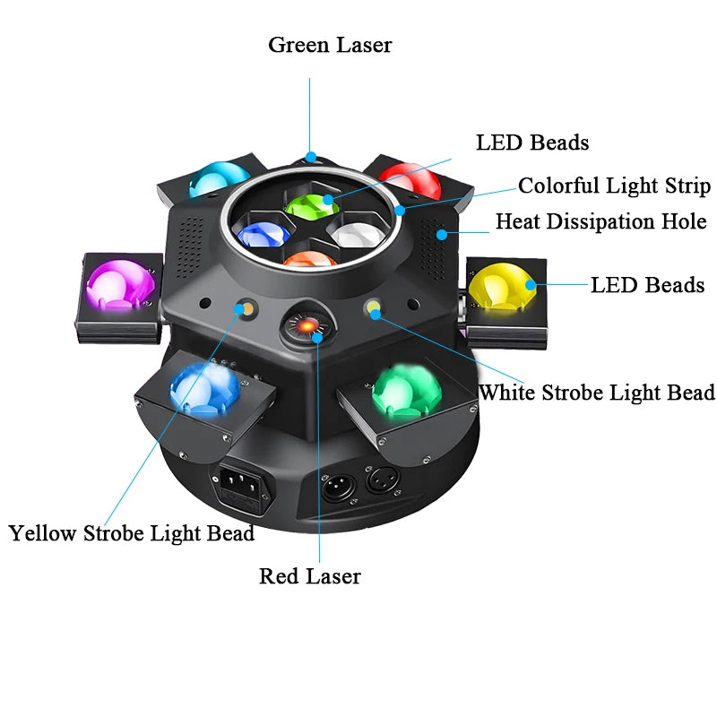 6 Arms 150W Moving Head Light Beam Laser Strobe Effect DMX Stage Rotating DJ Disco Party Bars Show Full Color LED Beam Lights